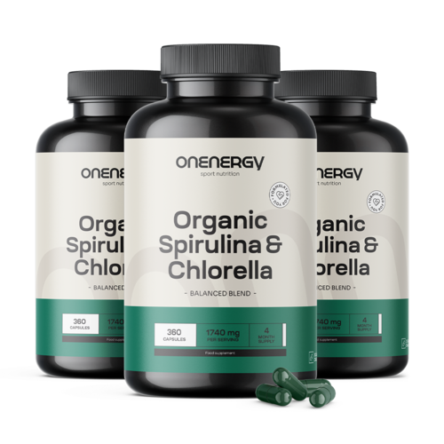 3x BIO Espirulina e chlorella, total de 1080 cápsulas