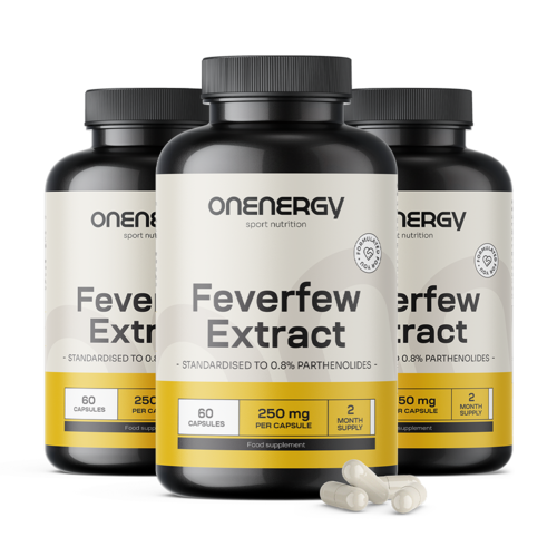 3x Matricária (Feverfew) – extrato, total de 180 cápsulas