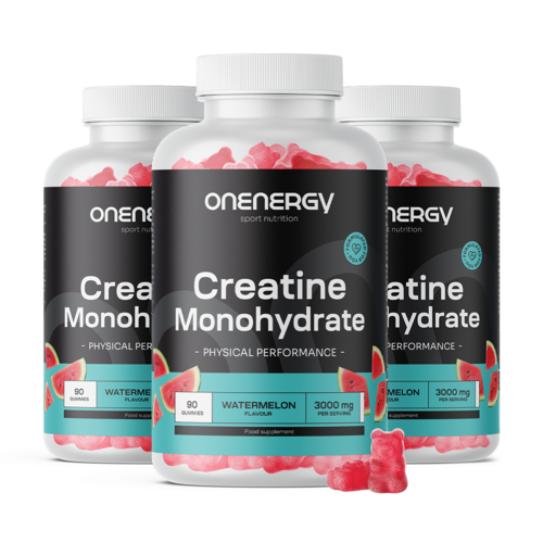 3x Monohidrato de creatina 3000 mg – melancia, total de 270 gomas