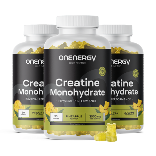 3x Monohidrato de creatina 3000 mg – ananás, total de 270 gomas